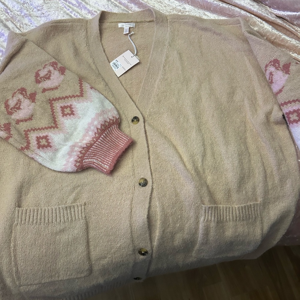 LC Lauren Conrad Blush and Cream Cardigan